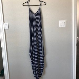 Navy and white striped jumpsuit